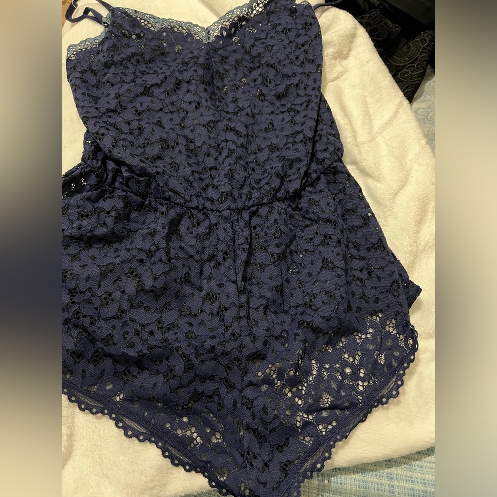 Victoria’s Secret blue lace sleep romper - medium